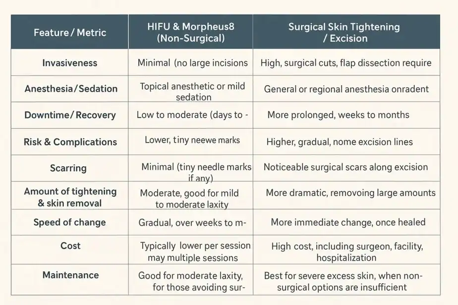 Table showing benefits of Lipo Freeze 2 U Bingley treatments for skin tightening following weight loss injections.