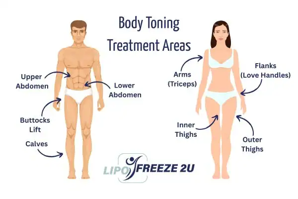 Graphic showing where you can have Body toning Treatment Bingley on your body